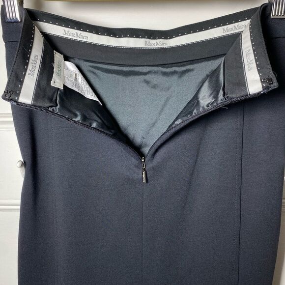 MAX MARA Pleated Faux-Wrap Knee Length Jersey Pencil Skirt in Black Sz 4 Small - Picture 9 of 13